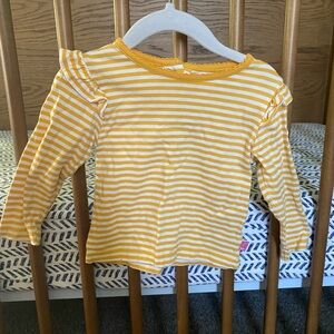 JoJo Maman Bebe Yellow and White Striped Long Sleeve Tee